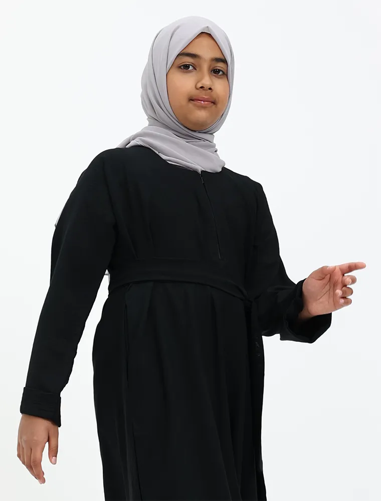 Black Linen Feel Basic Girls Abaya